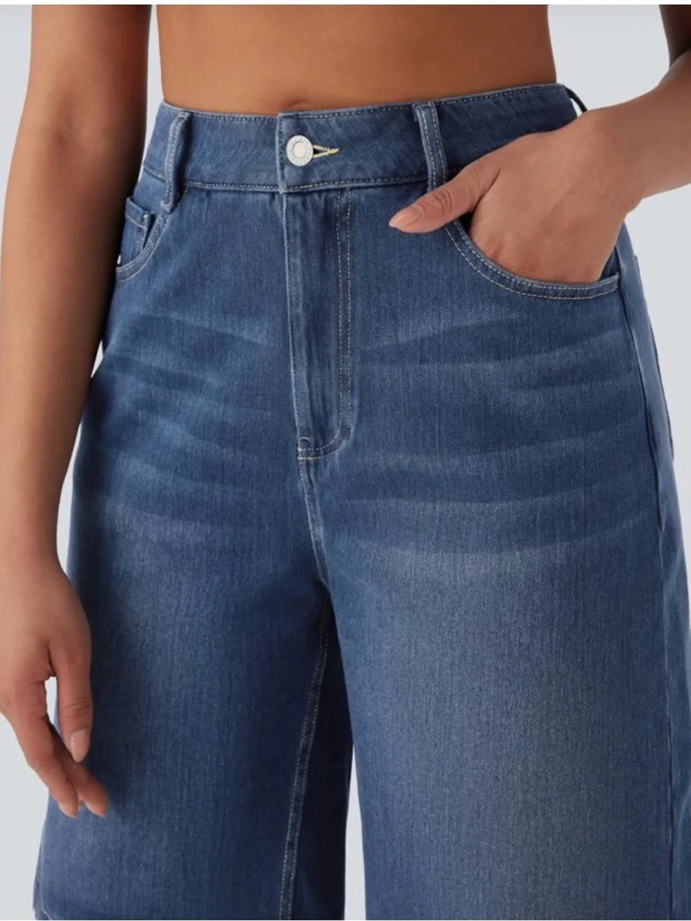 Halara Flex™HighWaisted Pockets Washed Denim Casual Bermuda Shorts cerulean blue - Picture 4 of 11
